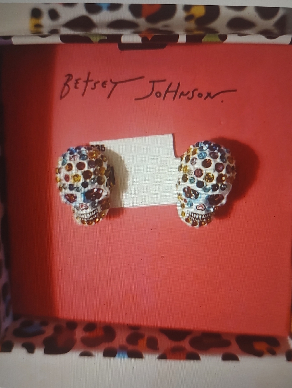Betsey Johnson White Candy Skull Earrings Stud Día De Los Muertos Halloween NEW